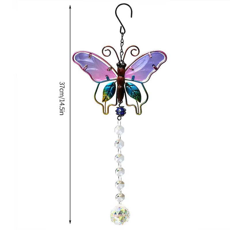 Decorative butterfly suncatcher with purple wings and crystal beads for garden decor