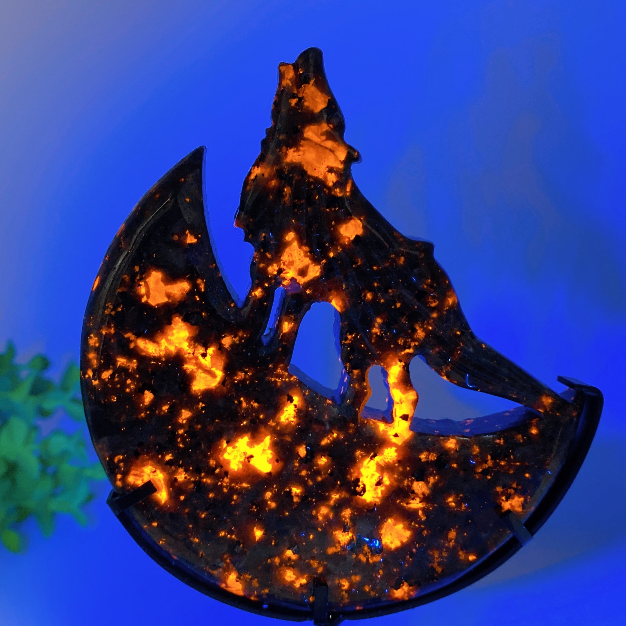 Crystal Wolf Carving on Moon Crystal Statue 4.2in