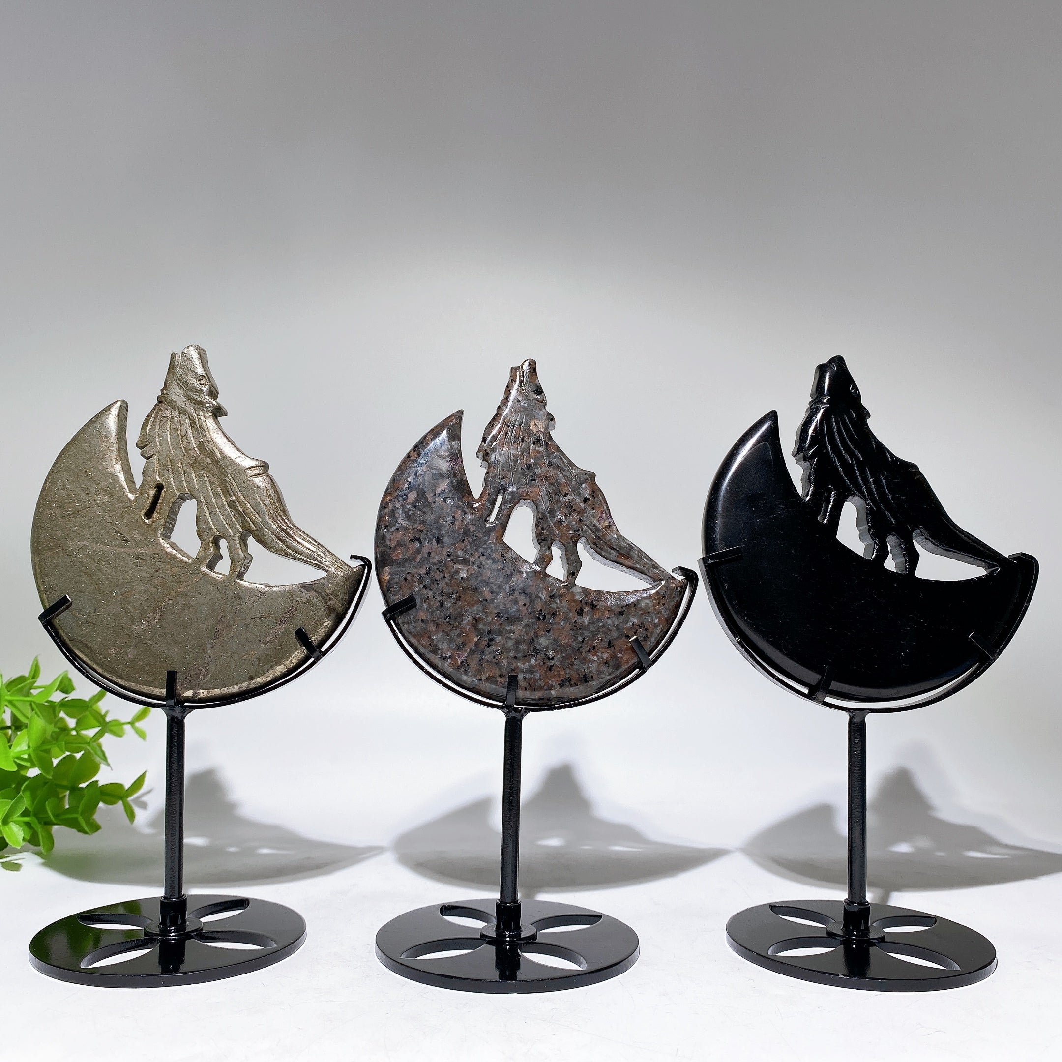 Crystal Wolf Carving on Moon Crystal Statue 4.2in