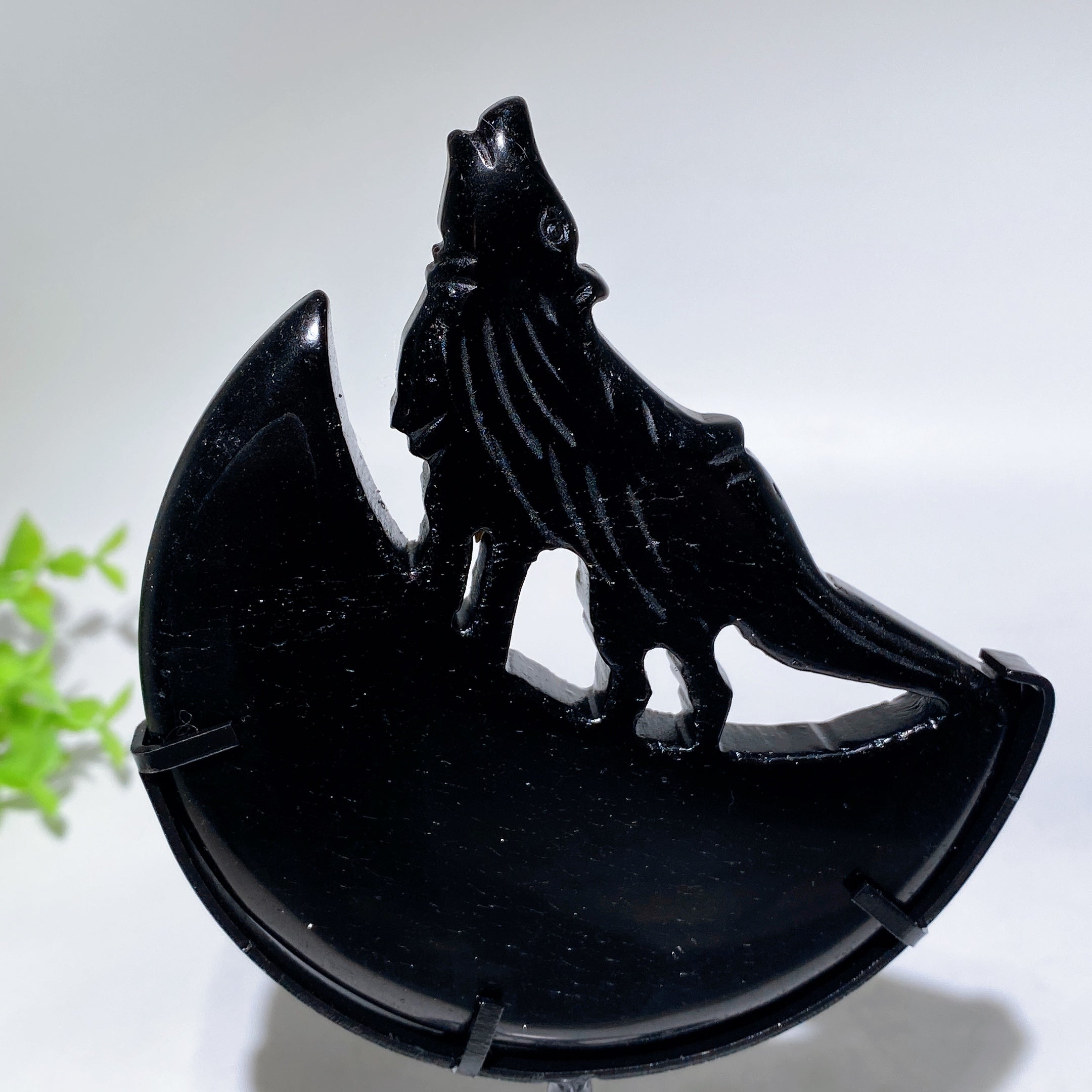 Crystal Wolf Carving on Moon Crystal Statue 4.2in
