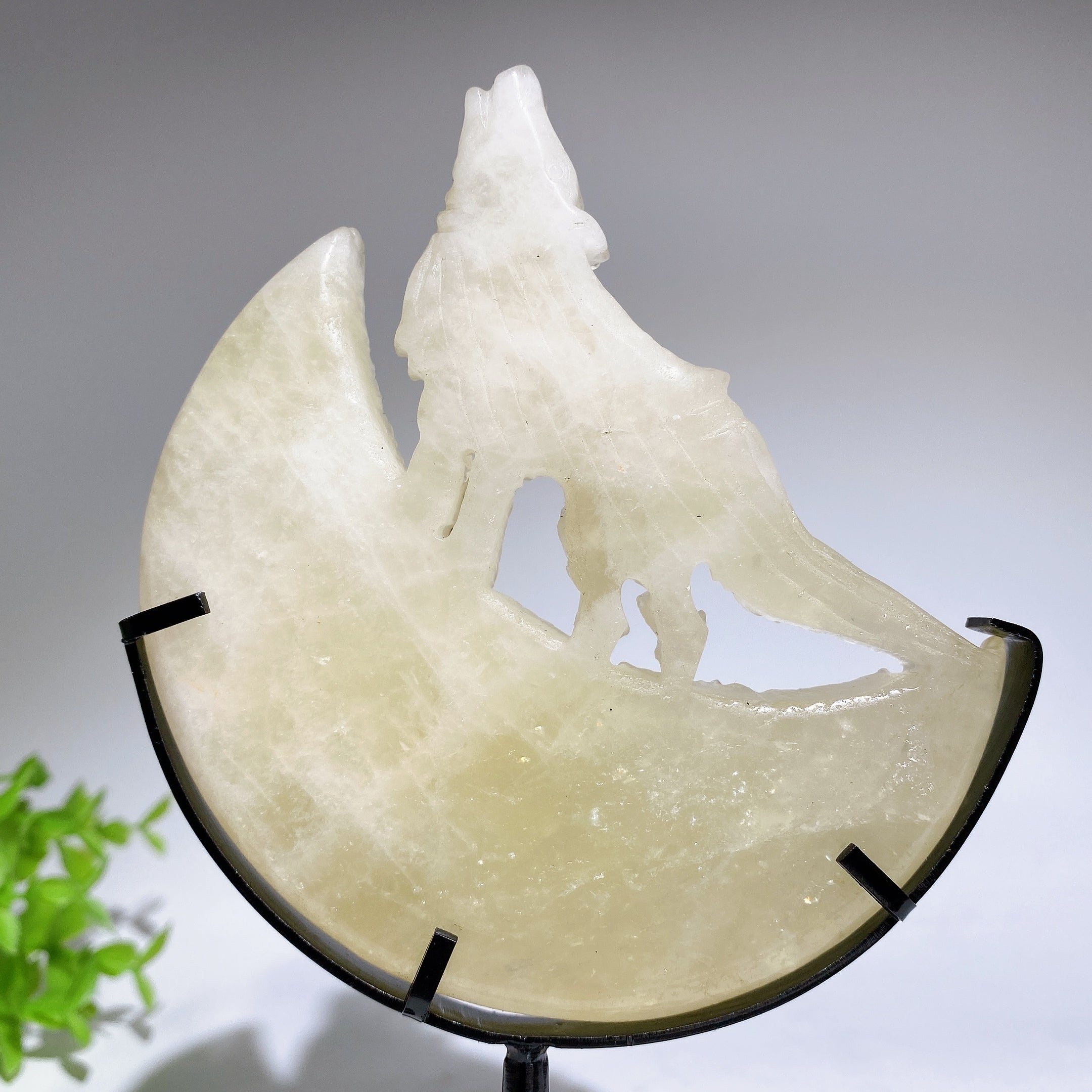 Crystal Wolf Carving on Moon Crystal Statue 4.2in