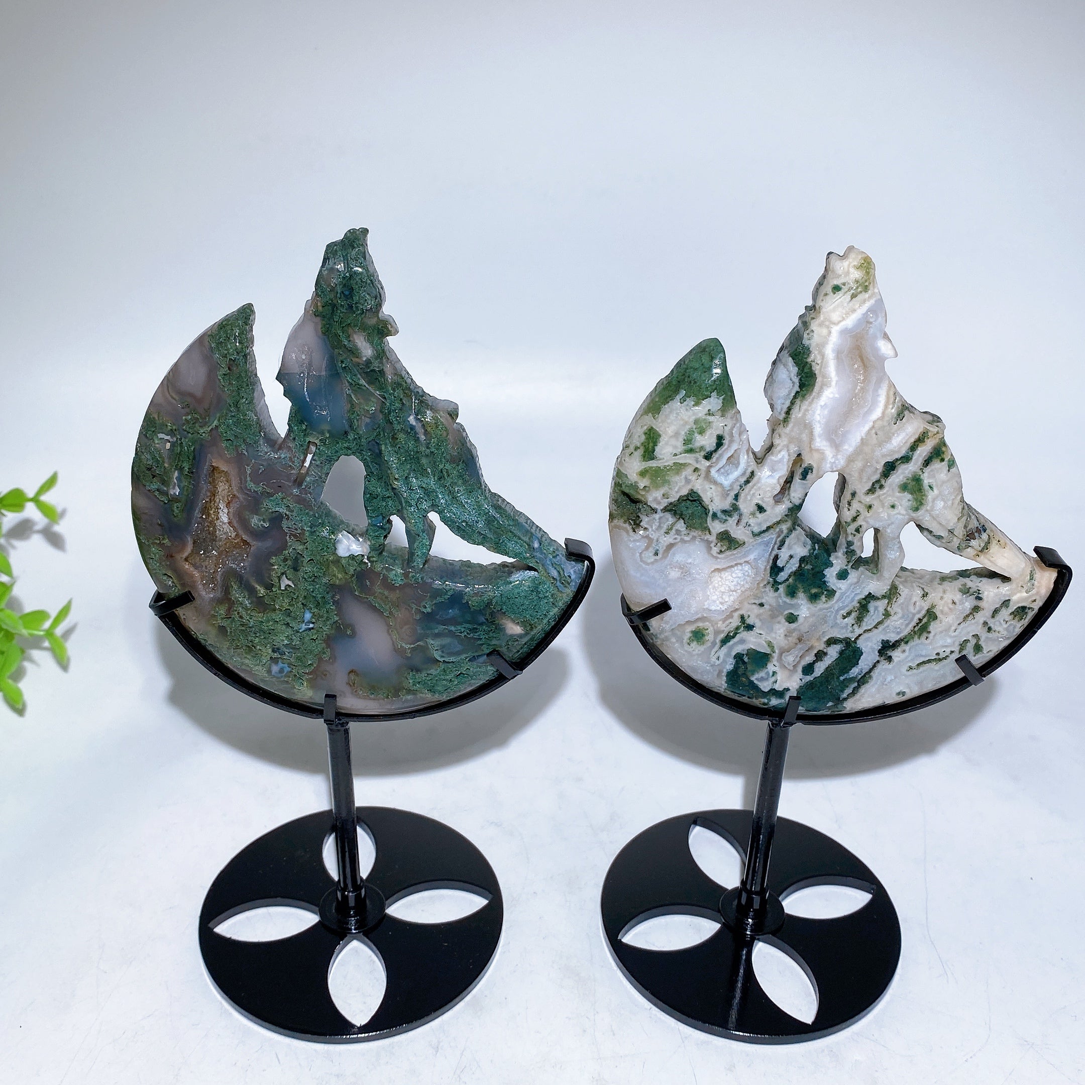 Crystal Wolf Carving on Moon Crystal Statue 4.2in