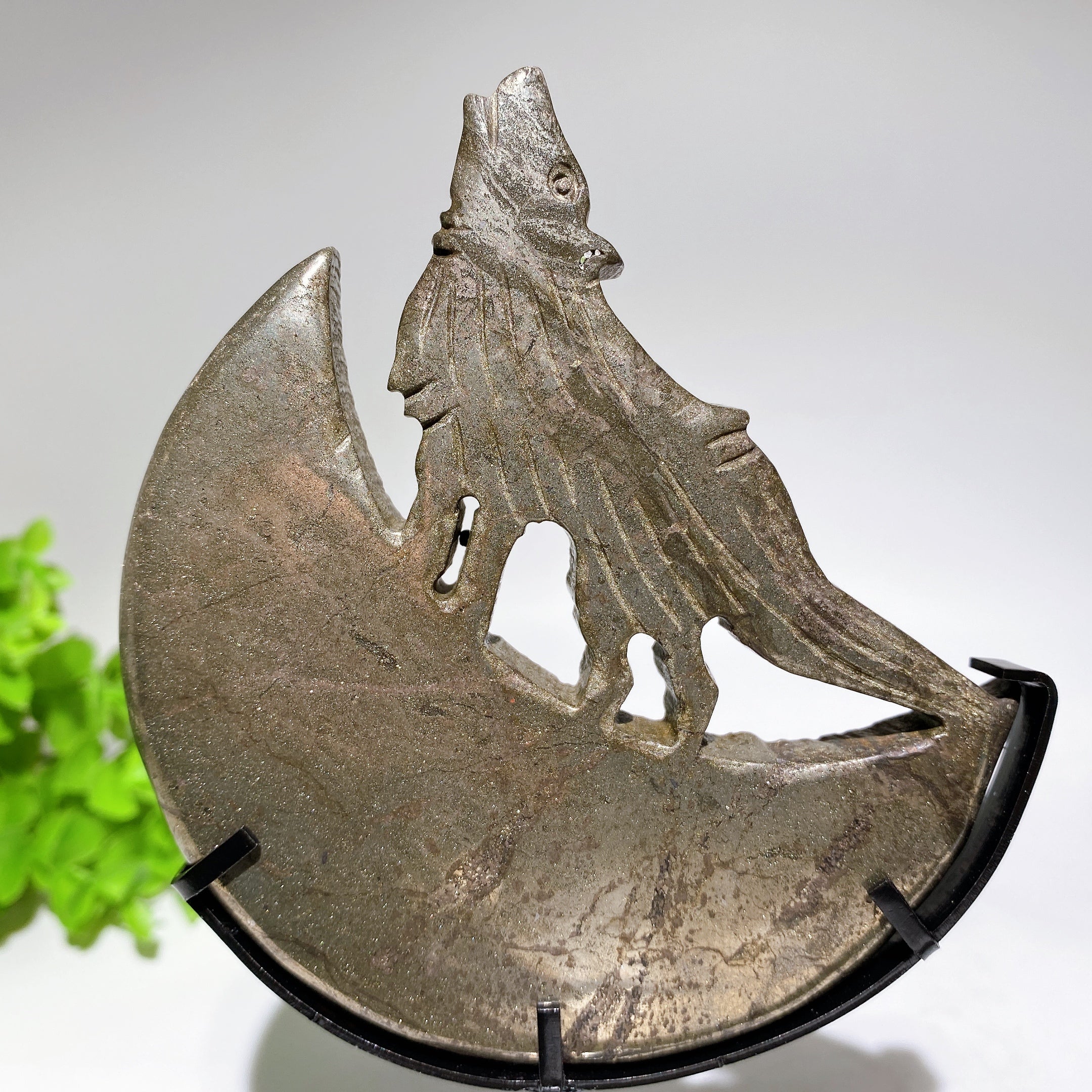 Crystal Wolf Carving on Moon Crystal Statue 4.2in