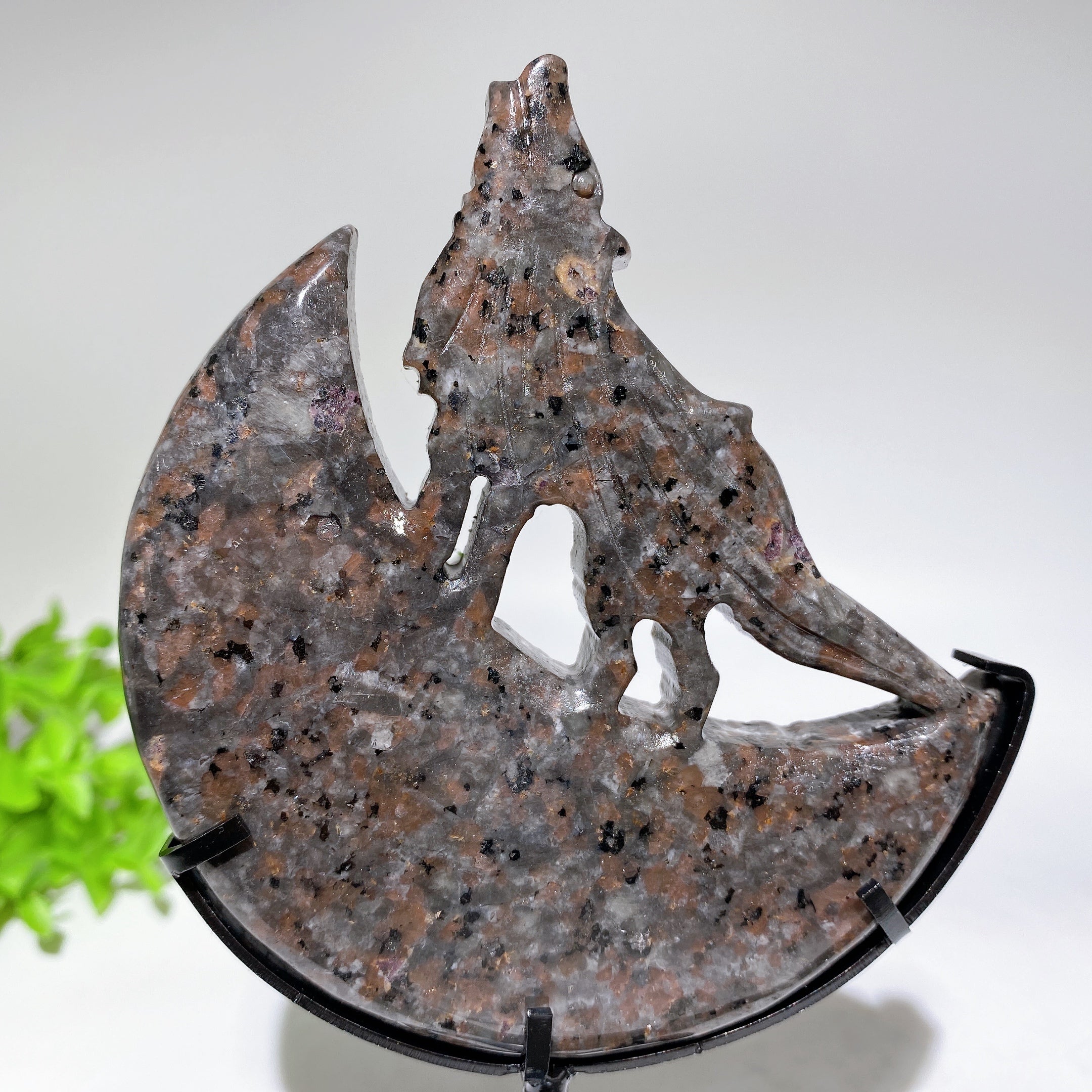 Crystal Wolf Carving on Moon Crystal Statue 4.2in