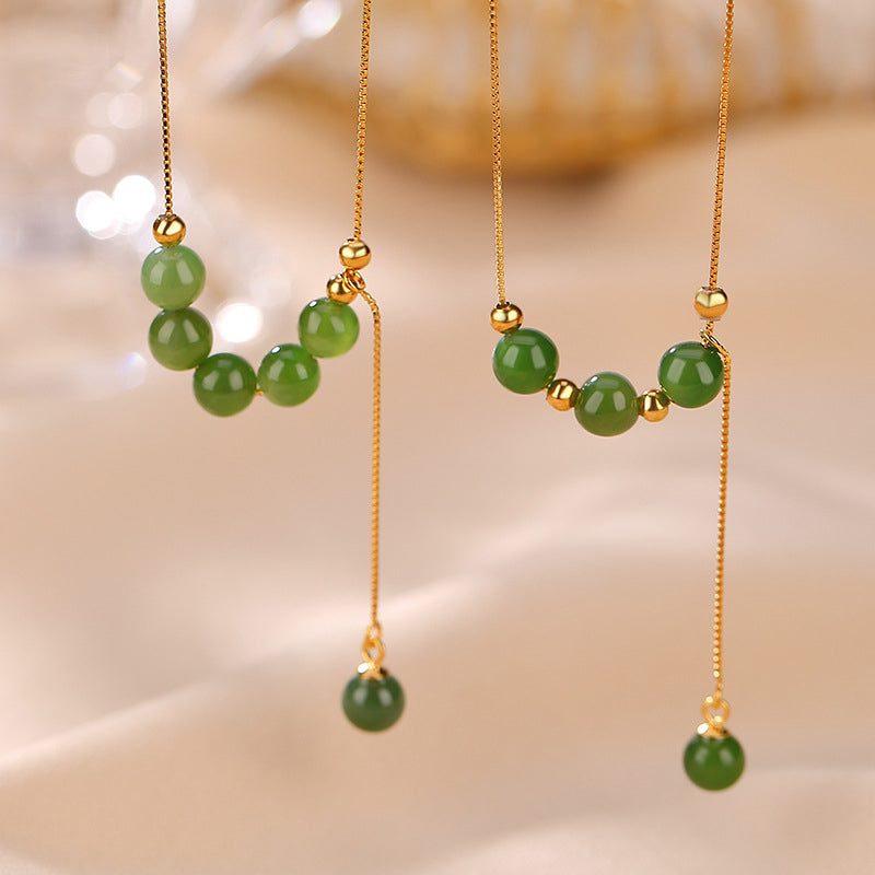 Cyan Jade 6mm Beads Healing Necklace With Sterling Silver Pendant