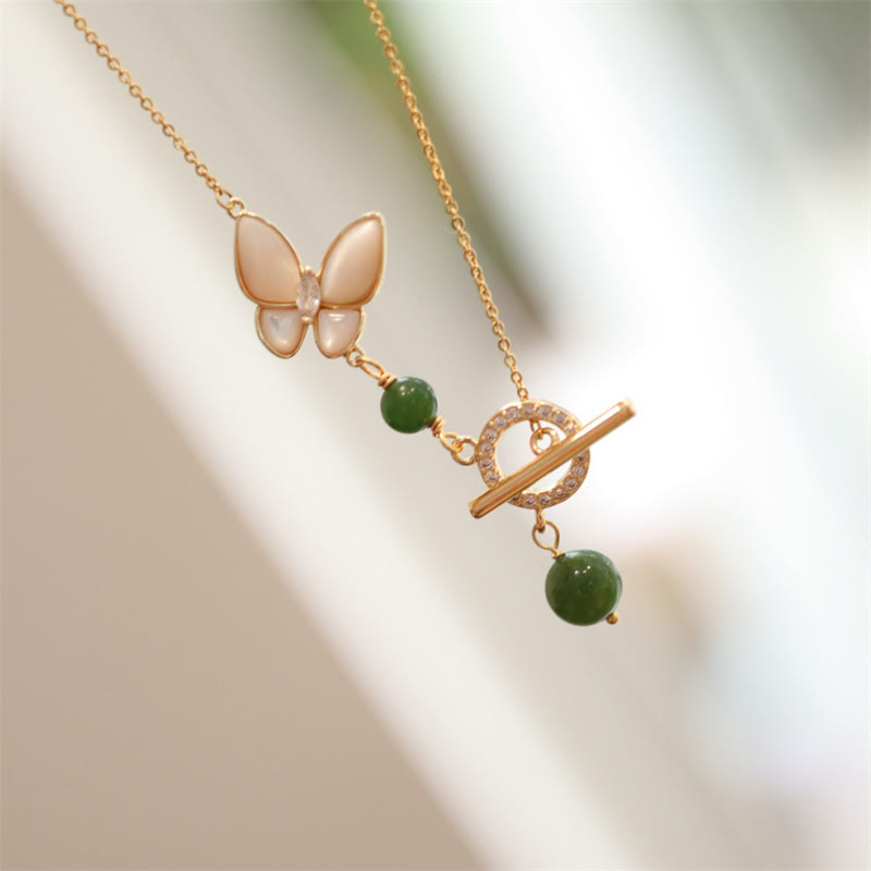 Cyan Jade Butterfly Healing Necklace Ring Earrings Set