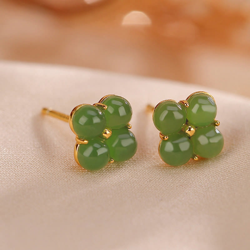Cyan Jade Four Leaf Clover 8mm Stud Earrings for Luck & Healing