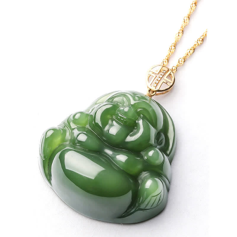 Cyan Jade Laughing Buddha Success Pendant | 925 Silver & 18K Gold