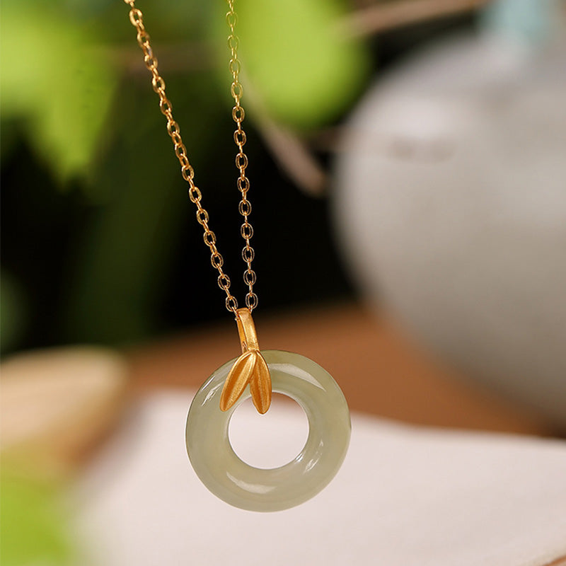 Cyan Jade Sterling Silver Peace Buckle Necklace for Harmony