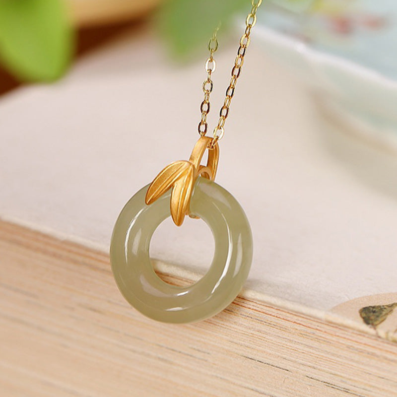 Cyan Jade Sterling Silver Peace Buckle Necklace for Harmony