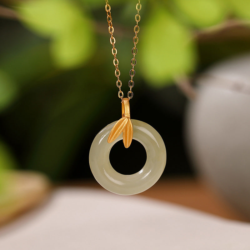 Cyan Jade Sterling Silver Peace Buckle Necklace for Harmony