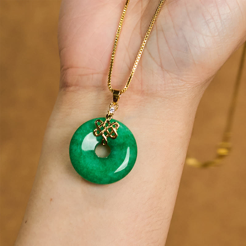Cyan Jade Success Peace Buckle Pendant Necklace