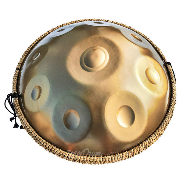 D Minor 17-Note Handpan Drum Instrument with tone fields and woven rim design