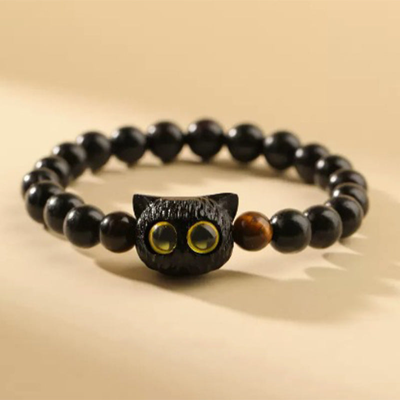 Ebony Wood Cat Head 8mm Bracelet for Peace & Balance