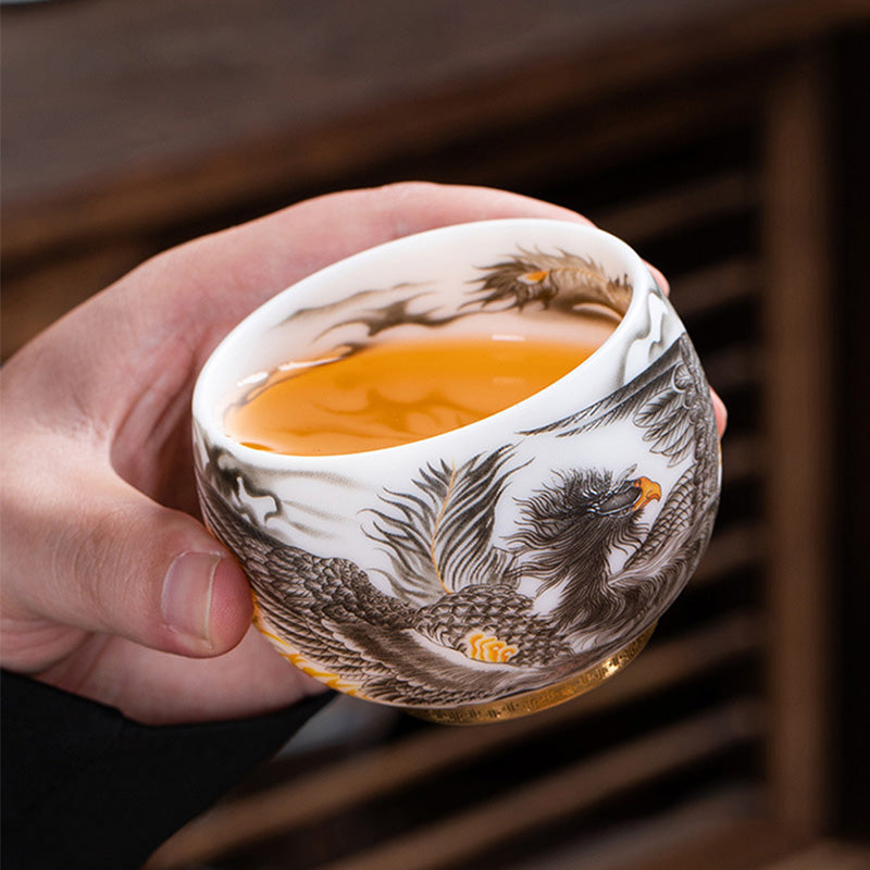 Porcelain Phoenix Ceramic Tea Cup 185ml with Gift Box