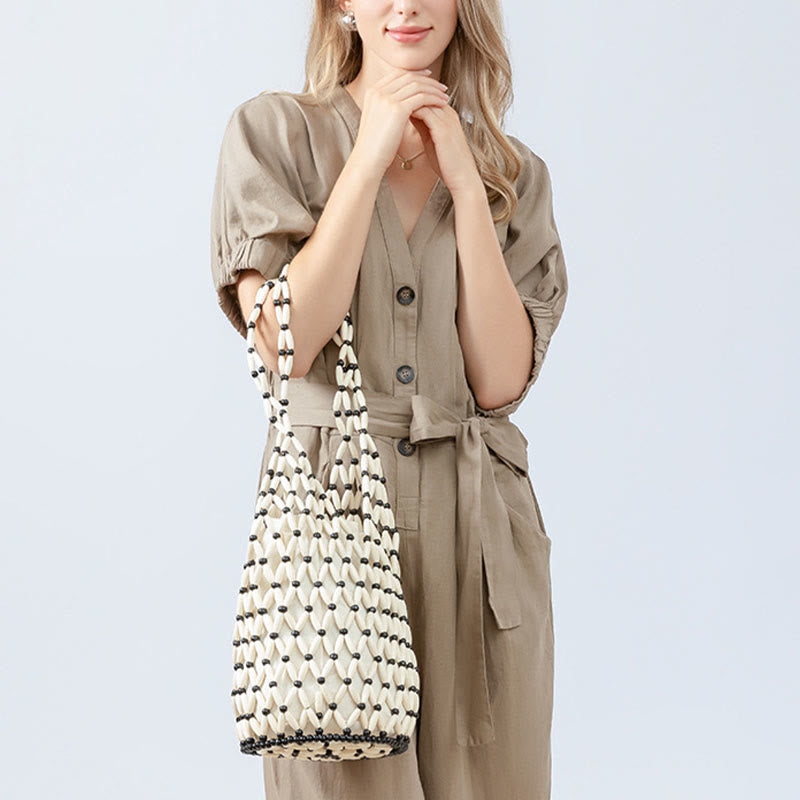 Wooden Beads Bucket Shoulder Bag for Spiritual Accessories