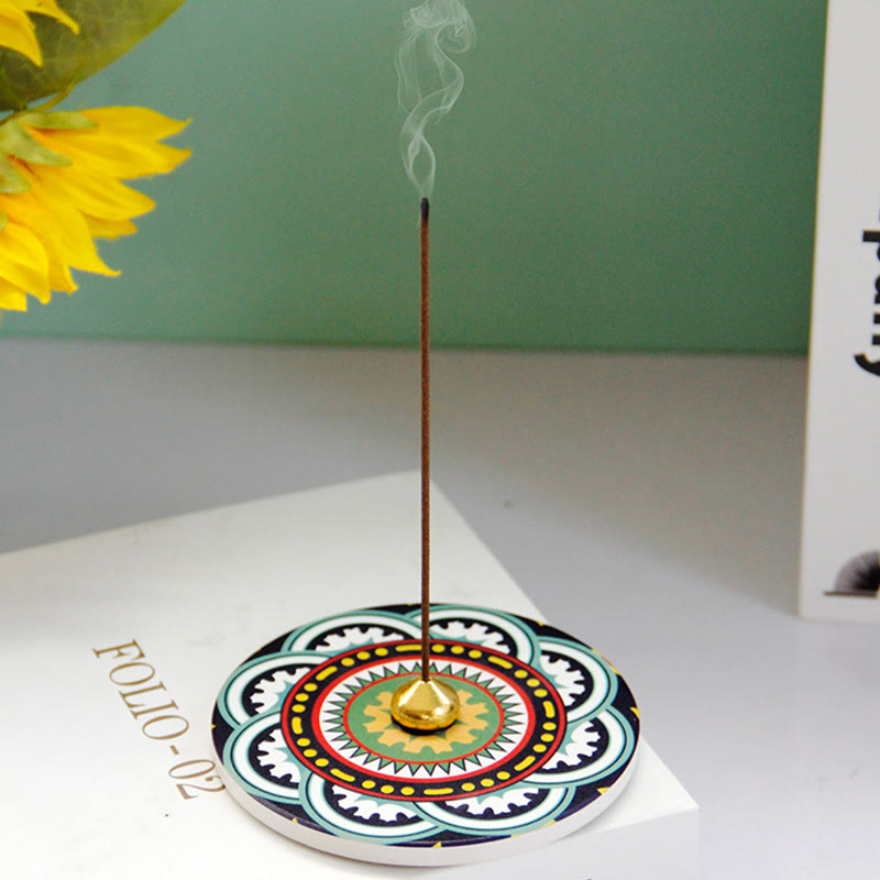 Colorful Pattern Ceramic Incense Stick Burner 10cm
