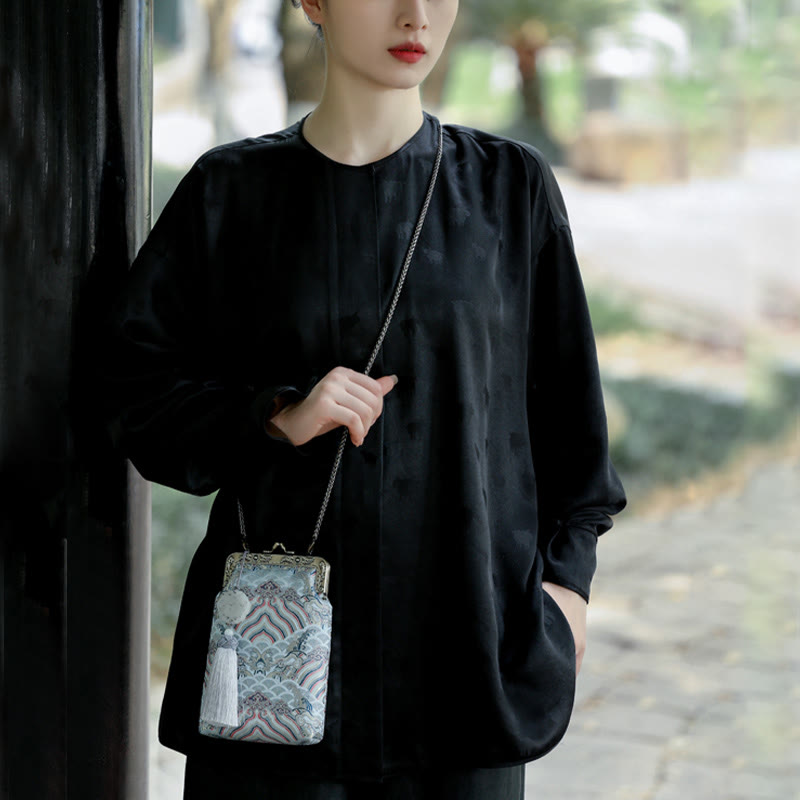 Small Blue Ocean Waves Crossbody Bag With Metal Chain