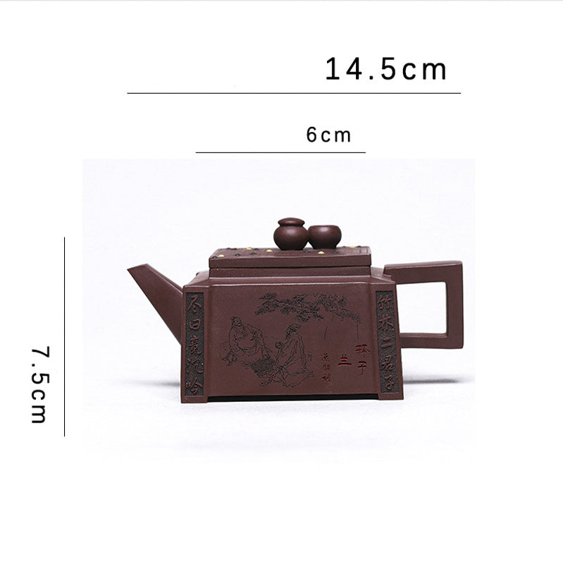 280ml Purple Clay Yixing Handmade Square Gongfu Teapot