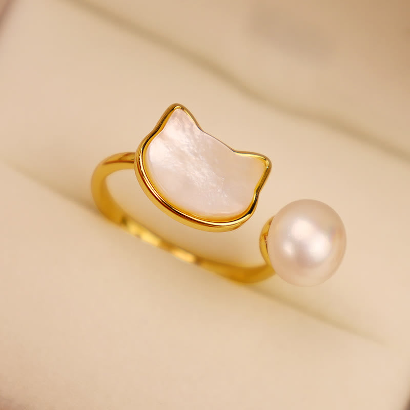 Natural Pearl Copper Cat Healing Necklace & Earrings Set