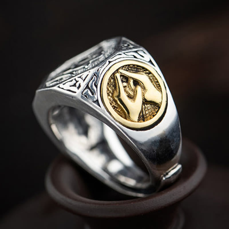 925 Sterling Silver Sanskrit Protection Spiritual Ring Adjustable