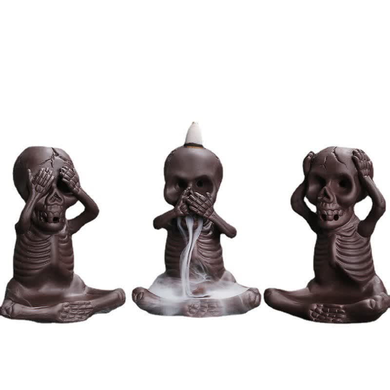 Purple Clay Little Skull Backflow Incense Burner for Peace