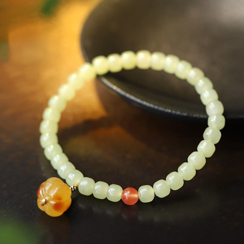 Natural Hetian Jade Prosperity Bracelet with Amber & Red Agate