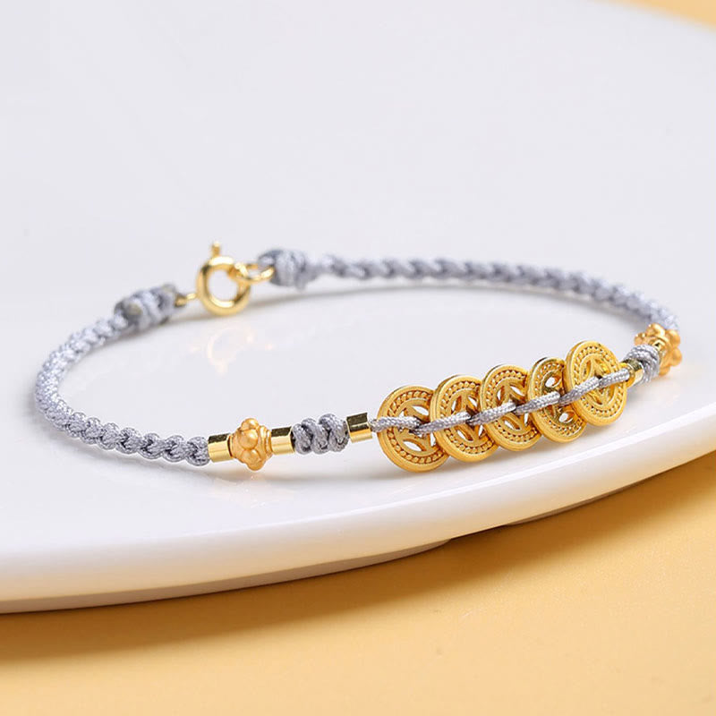 Copper Coin Tree of Life Bracelet with Pearl and Blue Rope