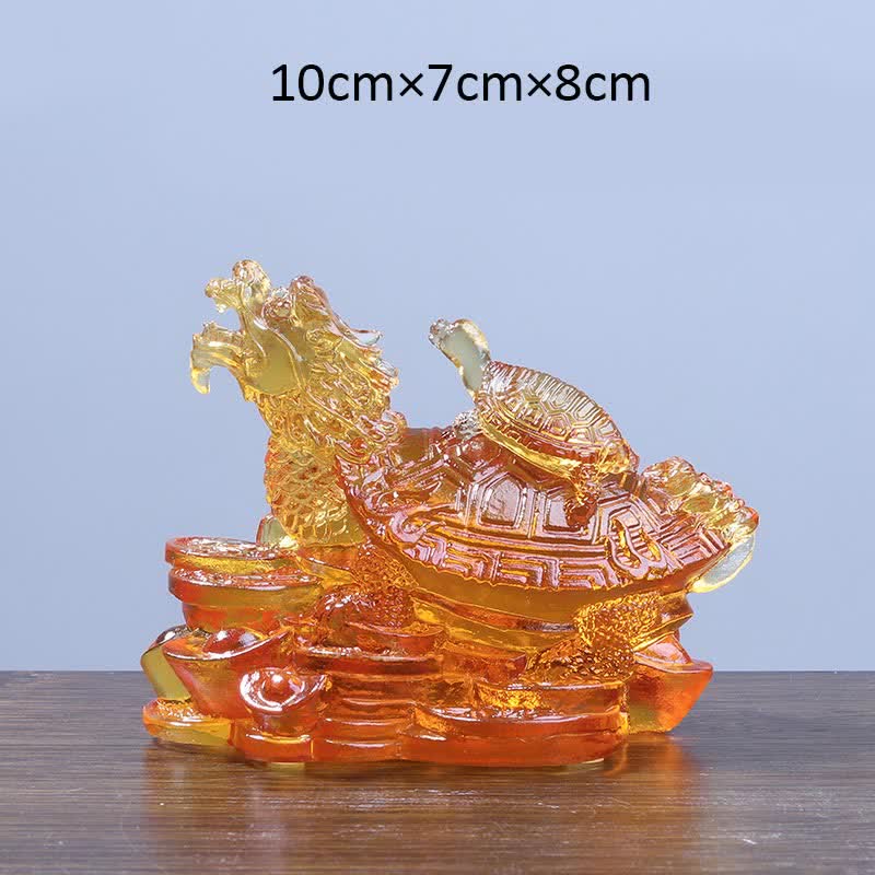 Handmade Liuli Feng Shui Dragon Turtle Art Piece for Luck