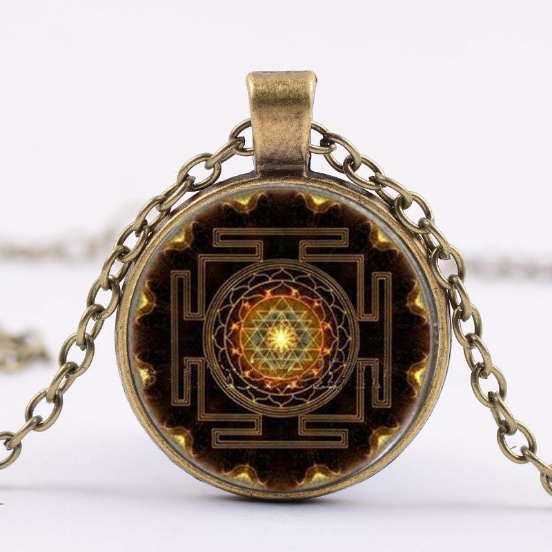 Sacred Sri Yantra Time Gemstone Spiritual Necklace