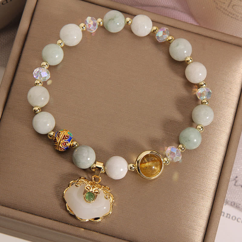 Strawberry Quartz Healing Bracelet with Chinese Lock Charm