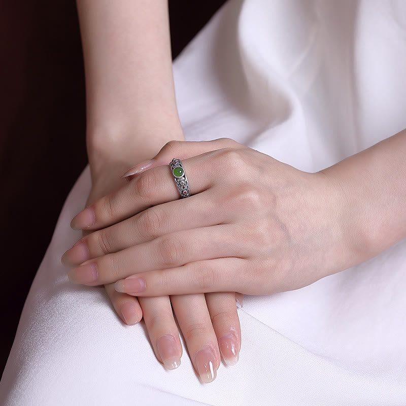 925 Sterling Silver Hetian Cyan Jade Harmony Adjustable Ring