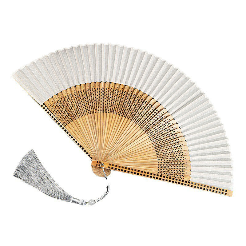 Vintage Chinese Folding Fan | Bamboo & Polyester Handheld Fan