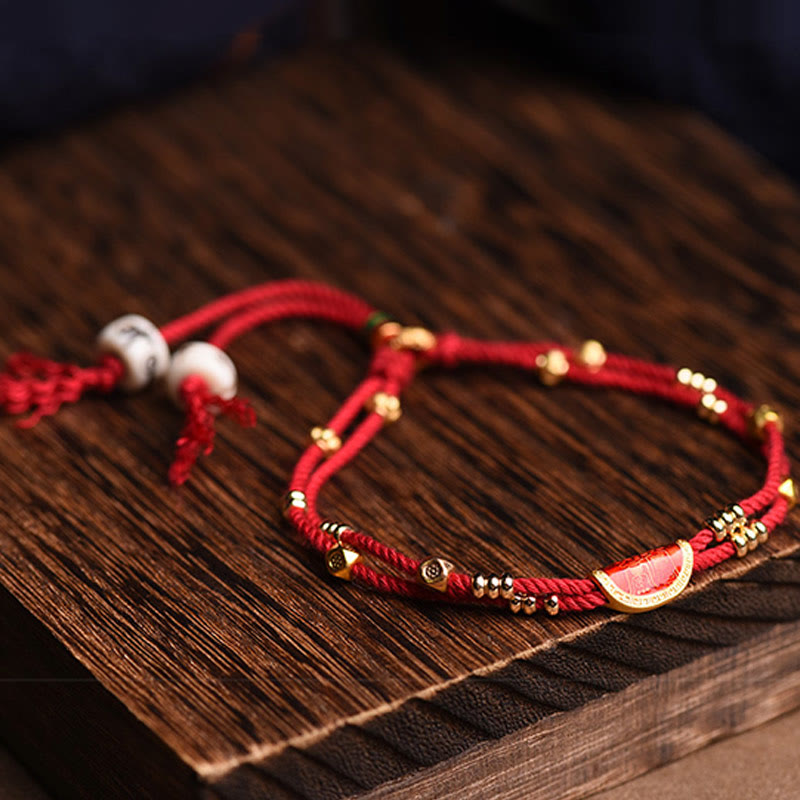 Handmade Cinnabar Luck Bracelet | Red Rope 15-20cm
