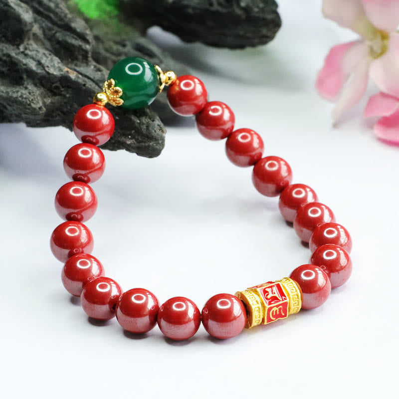 8mm Cinnabar Green Agate Om Mani Padme Hum Bracelet
