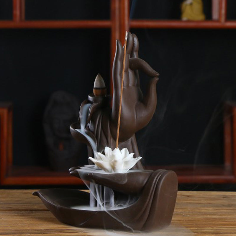Tibetan Lotus Incense Burner in Purple Clay for Meditation