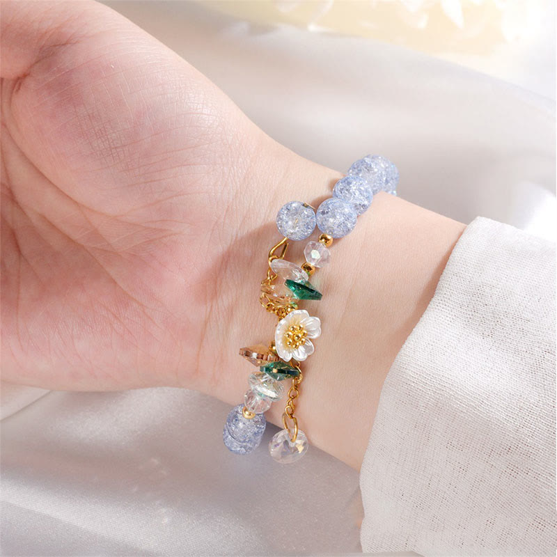 Spiritual Glass Bead Bracelet with Flower Charm for Protection