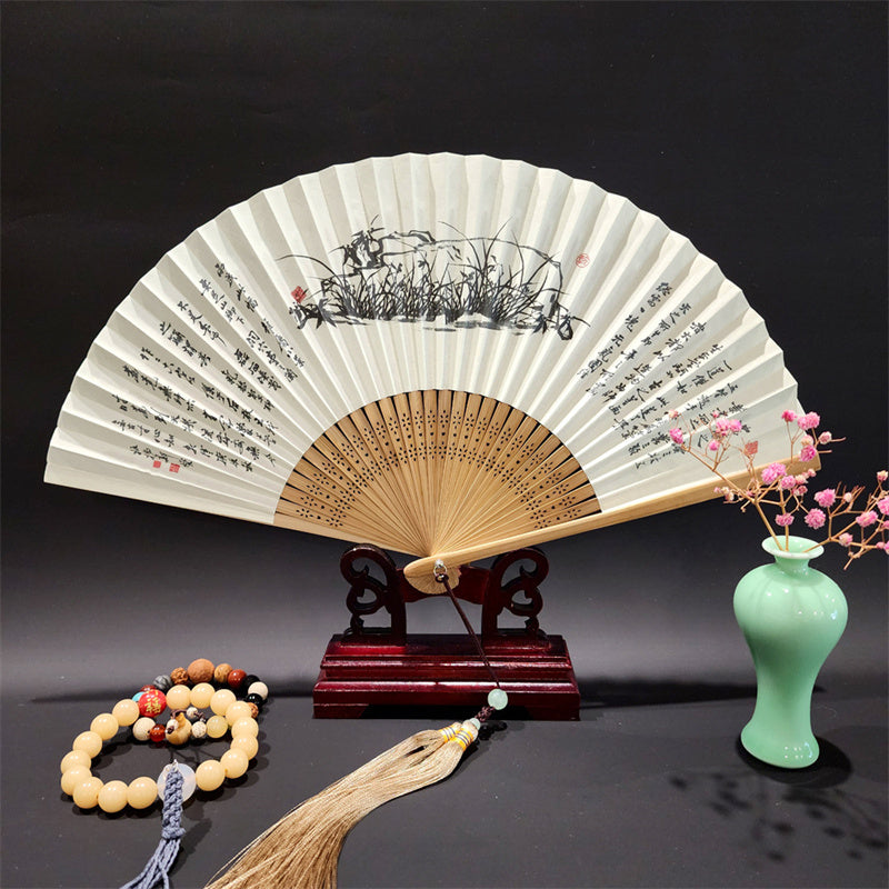 22cm Folding Fan with Panoramic Rivers and Mountains Design