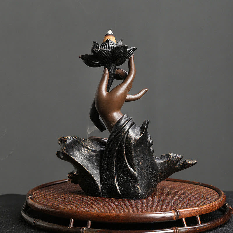 Lotus Buddha Hand Resin Backflow Incense Burner 17.9cm