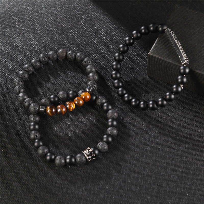 Frosted Stone Lava Rock Tiger Eye Balance Bracelet