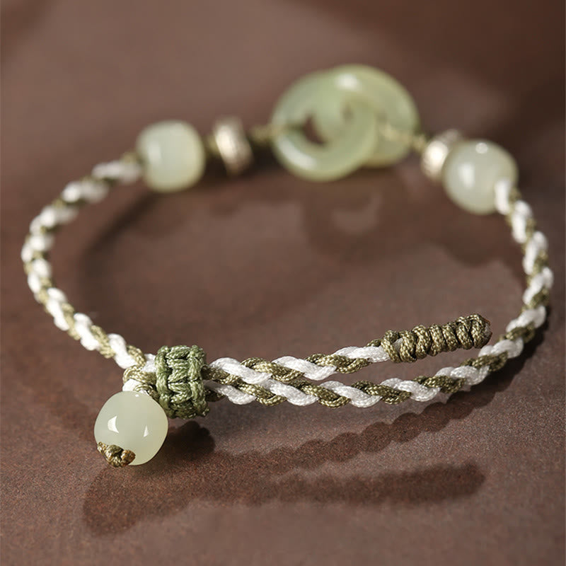 Natural Hetian Jade Peace Buckle Braided Bracelet