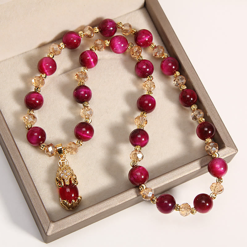 8mm Tiger Eye Pixiu Fox Double Wrap Protection Bracelet