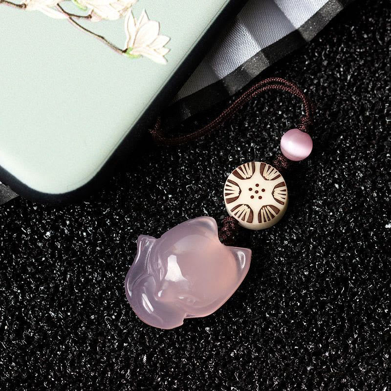 Natural Chalcedony Fox Harmony Zen Decor Hanging