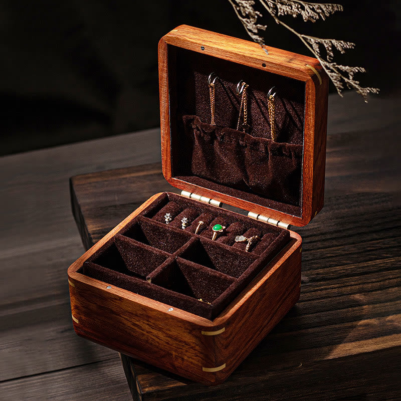 Rosewood Jewelry Box with Antique Flower Leaf Design - Handmade Storage