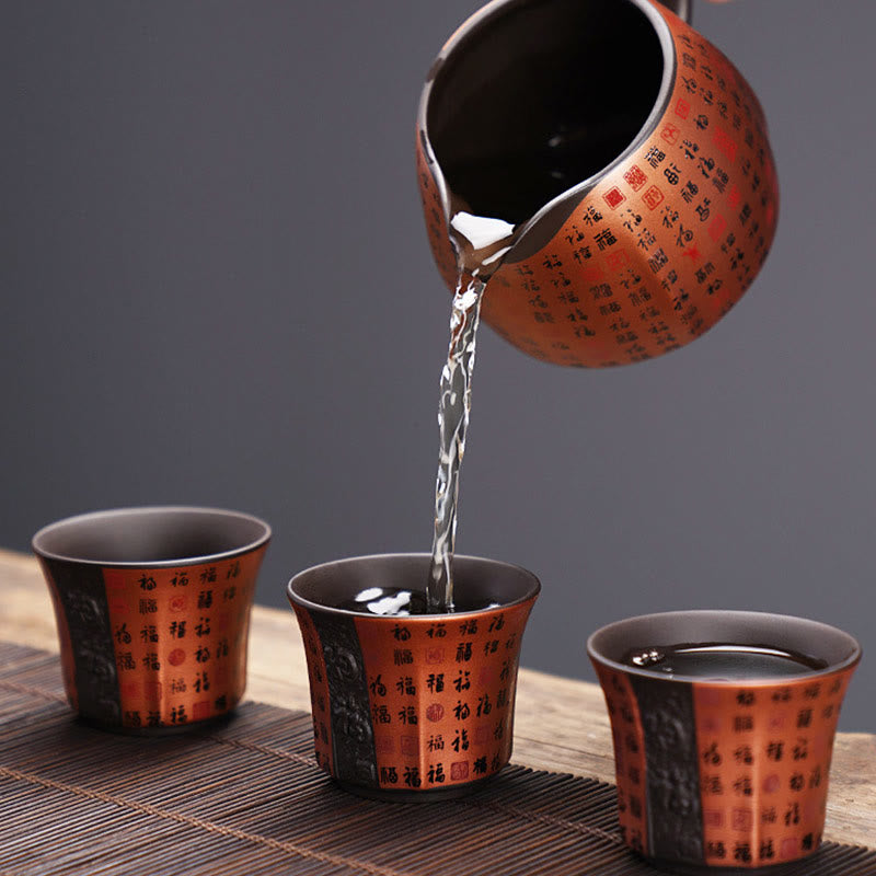 Small Fu Character Purple Clay Ceramic Tea Cup 50ml