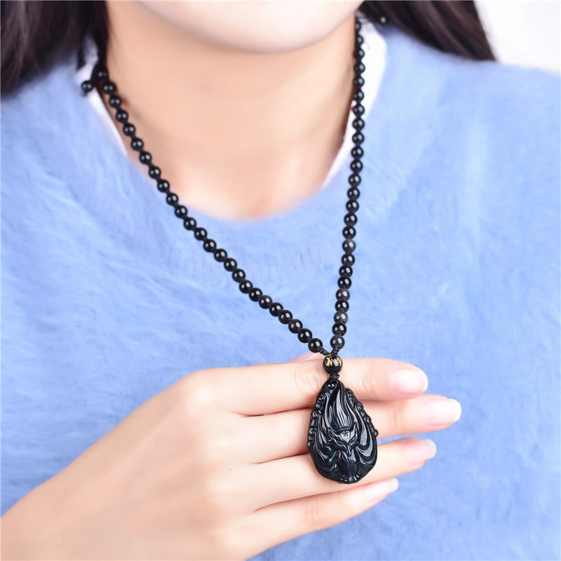 Rainbow Obsidian Necklace | Nine-Tailed Fox Inner Peace Pendant