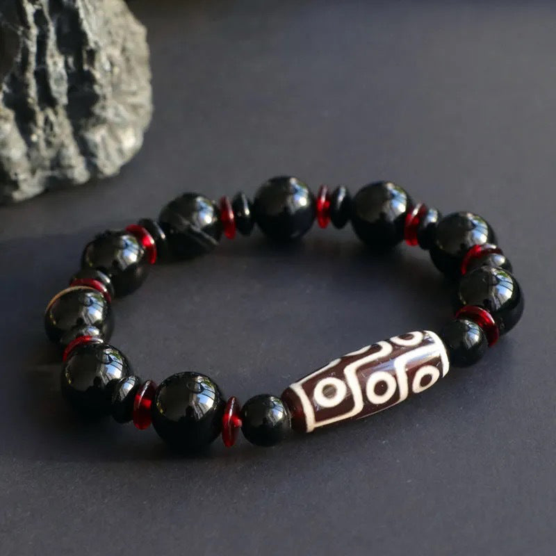 Black Onyx Nine-Eye Dzi Bead Protection Bracelet