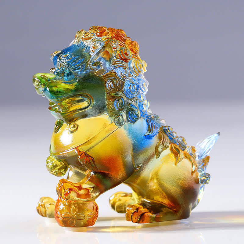 Handmade Liuli Crystal Lion Art Piece for Strength & Protection