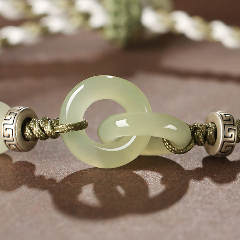 Natural Hetian Jade Peace Buckle Braided Bracelet