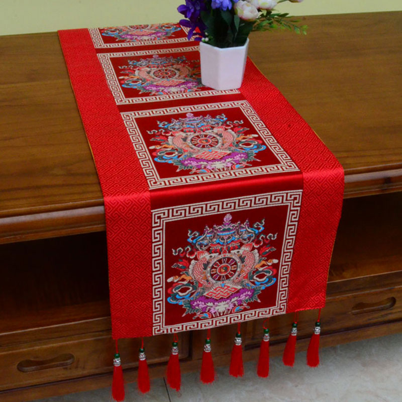 Meditation Altar Mat with Tibetan Vajra and Auspicious Symbols, 95x33cm